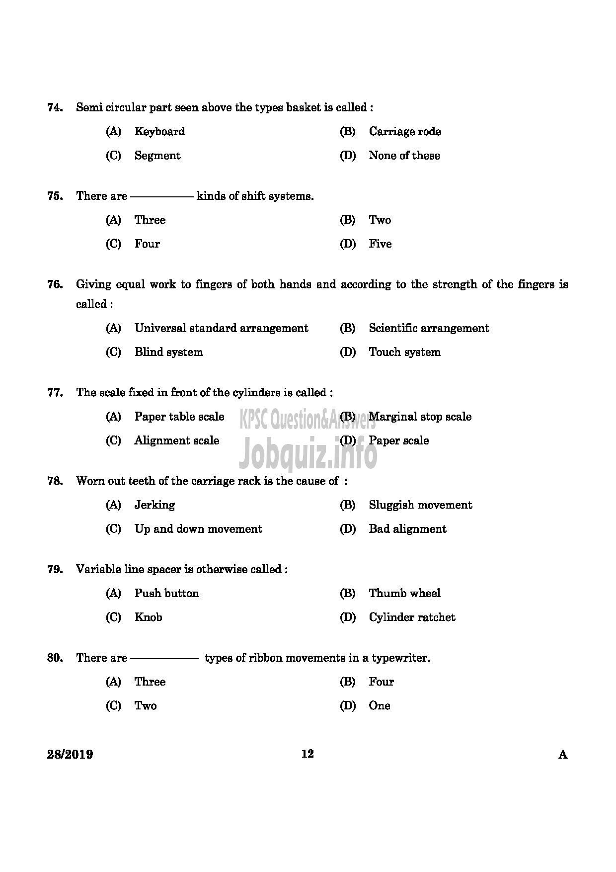 Kerala PSC Question Paper - Confidential Assistant Various Dept / LD Typist Various Dept / Typist Clerk Govt Comp -10