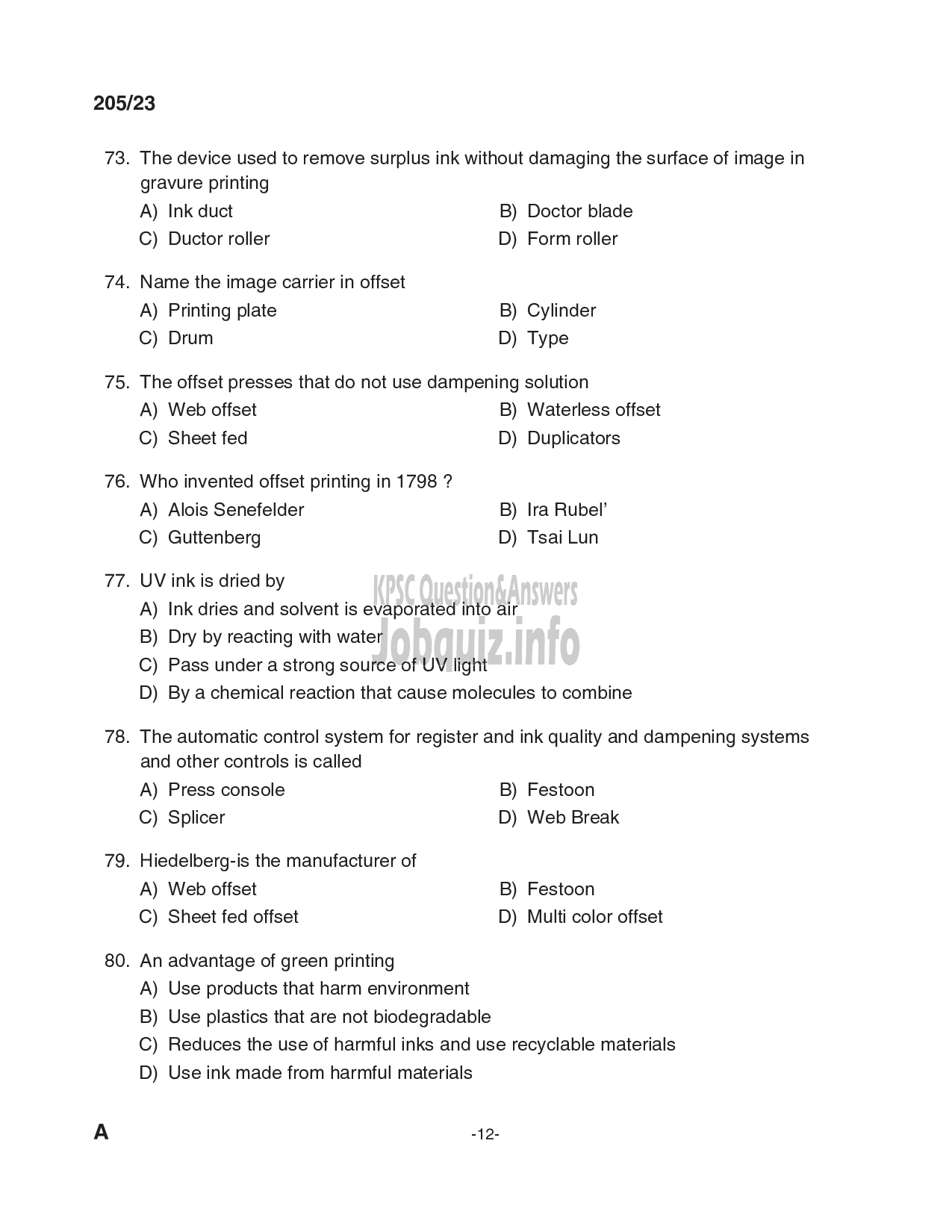 Kerala PSC Question Paper - Copy Holder-12