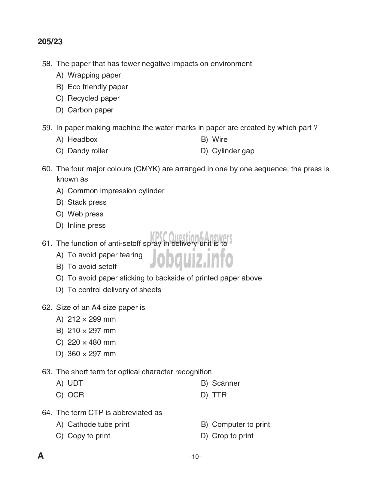 Kerala PSC Question Paper - Copy Holder-10