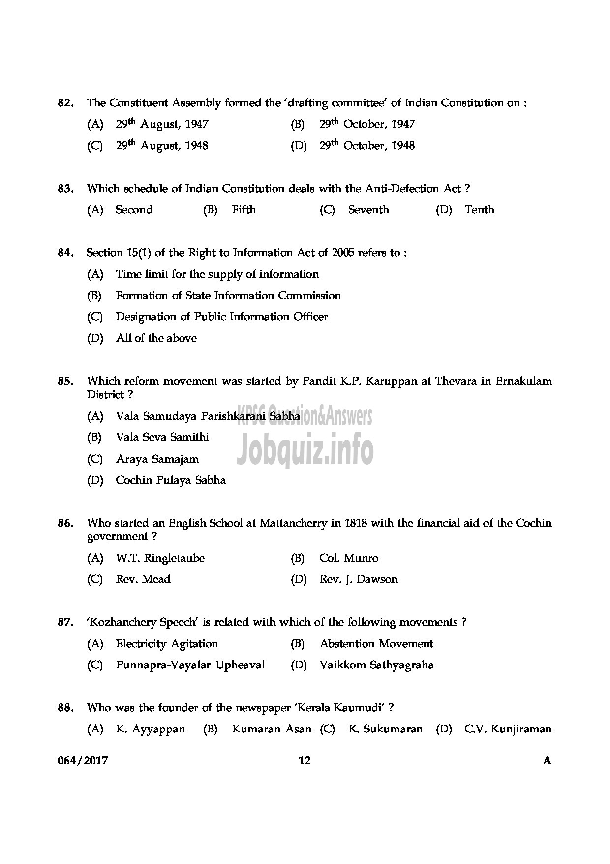 Kerala PSC Question Paper - DAIRY FARM INSTRUCTOR KERALA DAIRY DEVELOPMENT QUESTION PAPER-11