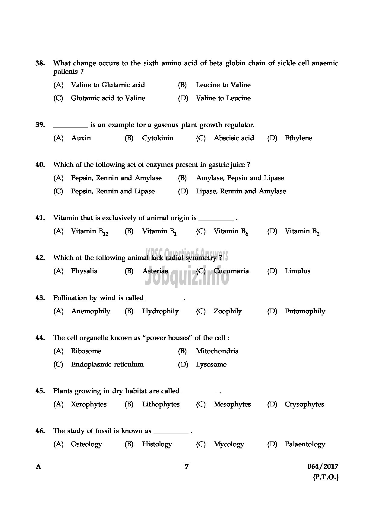 Kerala PSC Question Paper - DAIRY FARM INSTRUCTOR KERALA DAIRY DEVELOPMENT QUESTION PAPER-6