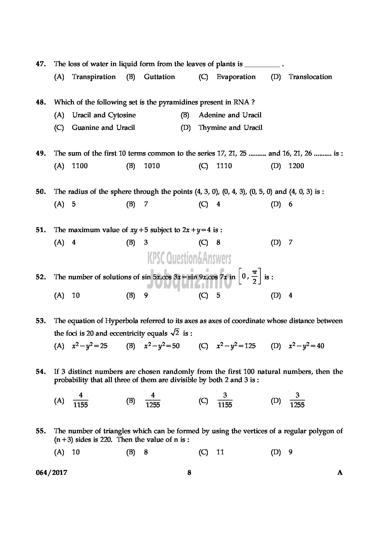 Kerala PSC Question Paper - DAIRY FARM INSTRUCTOR KERALA DAIRY DEVELOPMENT QUESTION PAPER-7