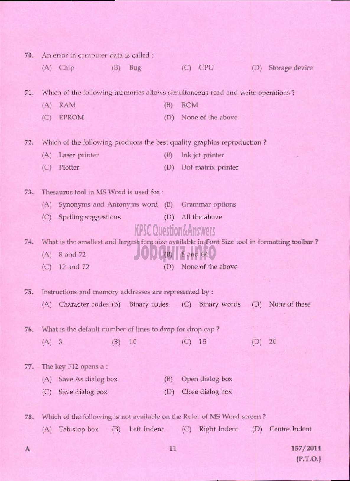 Kerala PSC Question Paper - DATA ENTRY OPERATOR APEX SOCIETIES OF CO OPERATIVE SECTOR IN KERALA / KERALA STATE CO OPERATIVE BANK LTDI / DCB-9