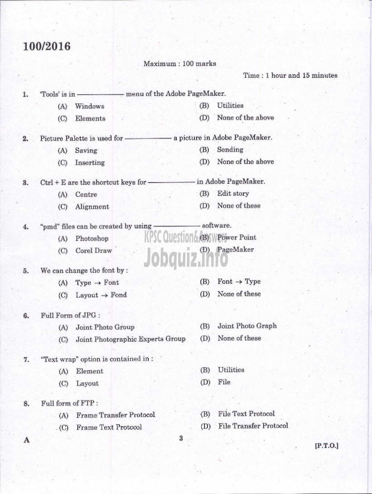 Kerala PSC Question Paper - DATA ENTRY OPERATOR DCB-1