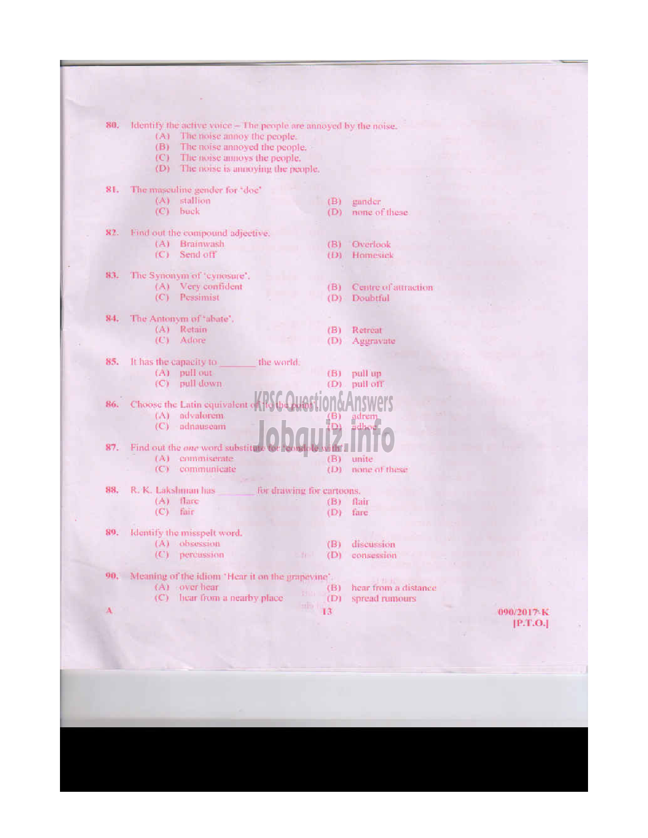 Kerala PSC Question Paper - DCLERK VARIOUS BY TRANSFER KANNADA/ENGLISH-12