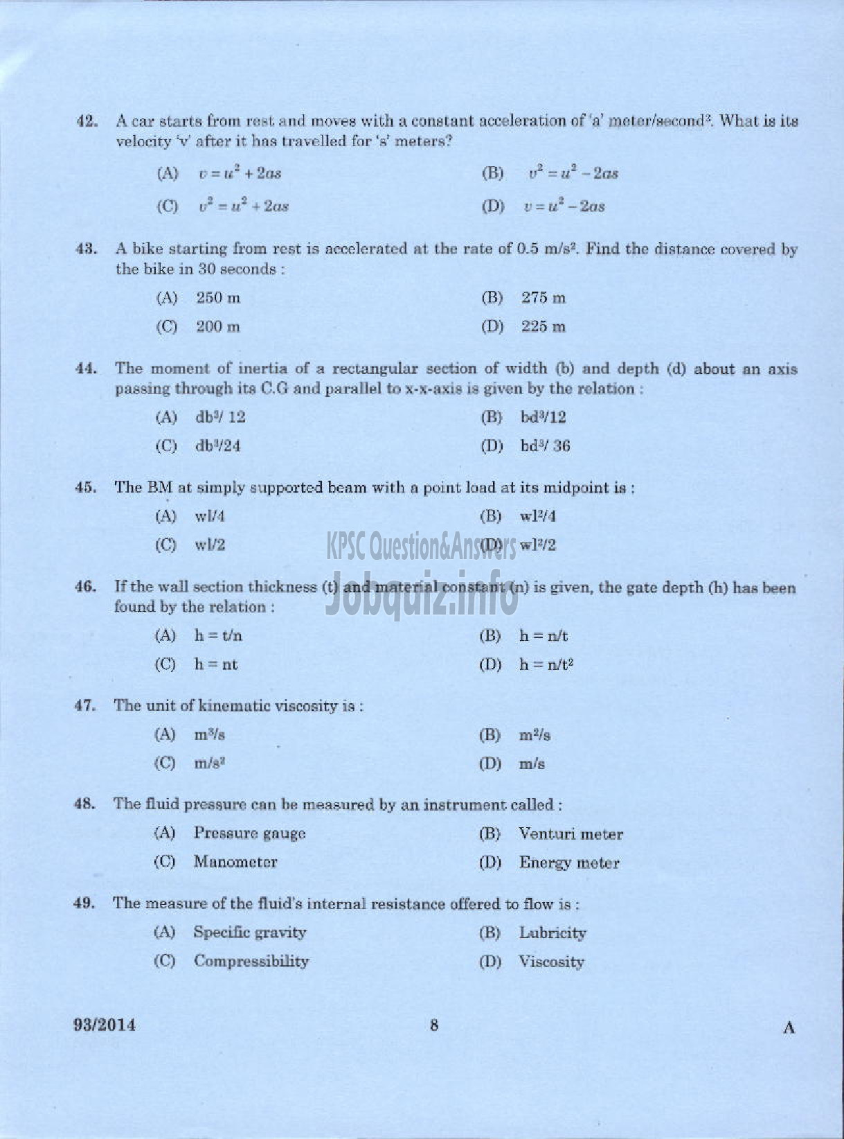 Kerala PSC Question Paper - DEMONSTRATOR IN TOOL AND DIE ENGINEERING TECHNICAL EDUCATION DEPARTMENT-6