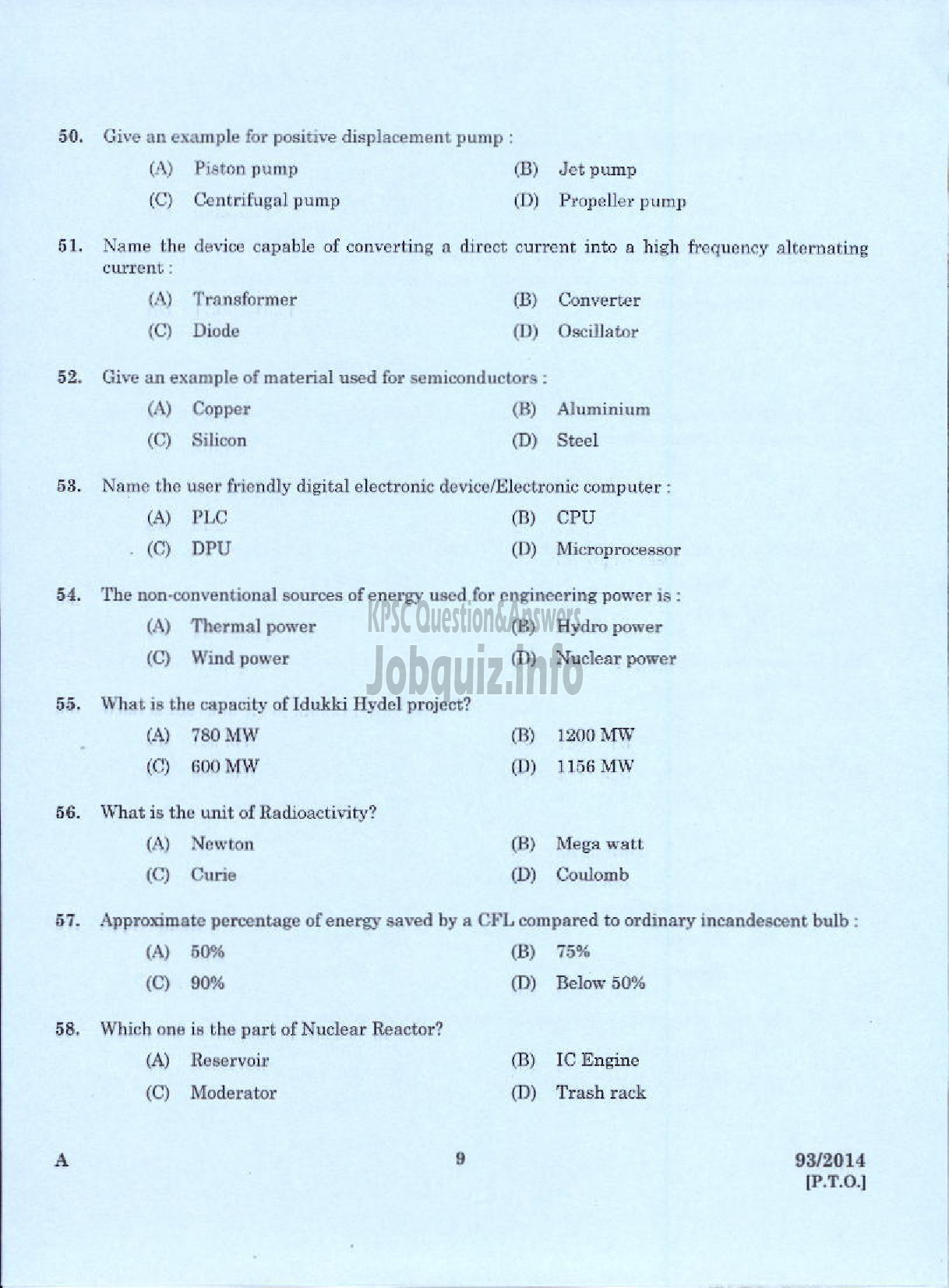 Kerala PSC Question Paper - DEMONSTRATOR IN TOOL AND DIE ENGINEERING TECHNICAL EDUCATION DEPARTMENT-7
