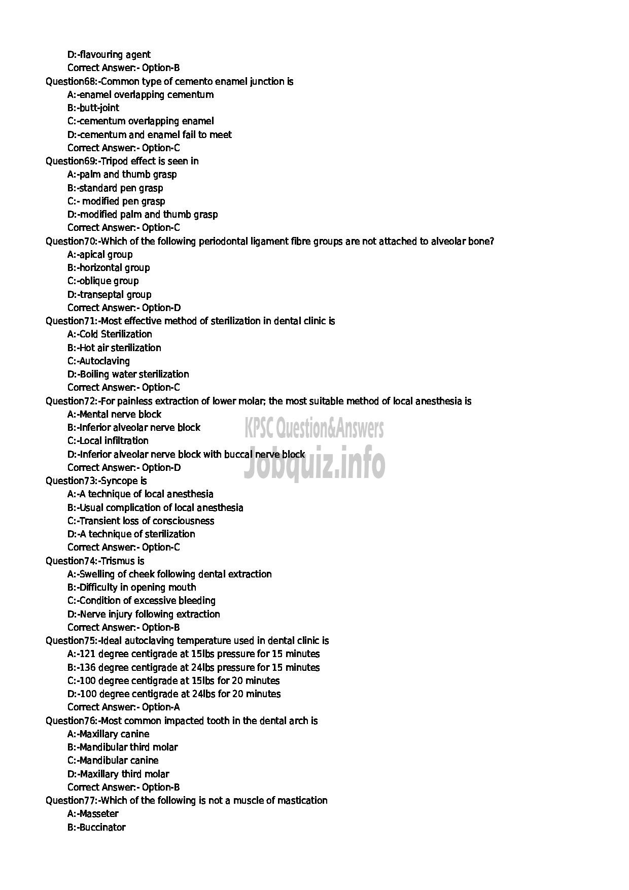 Kerala PSC Question Paper - DENTAL HYGIENIST GR II MEDICAL EDUCATION-8