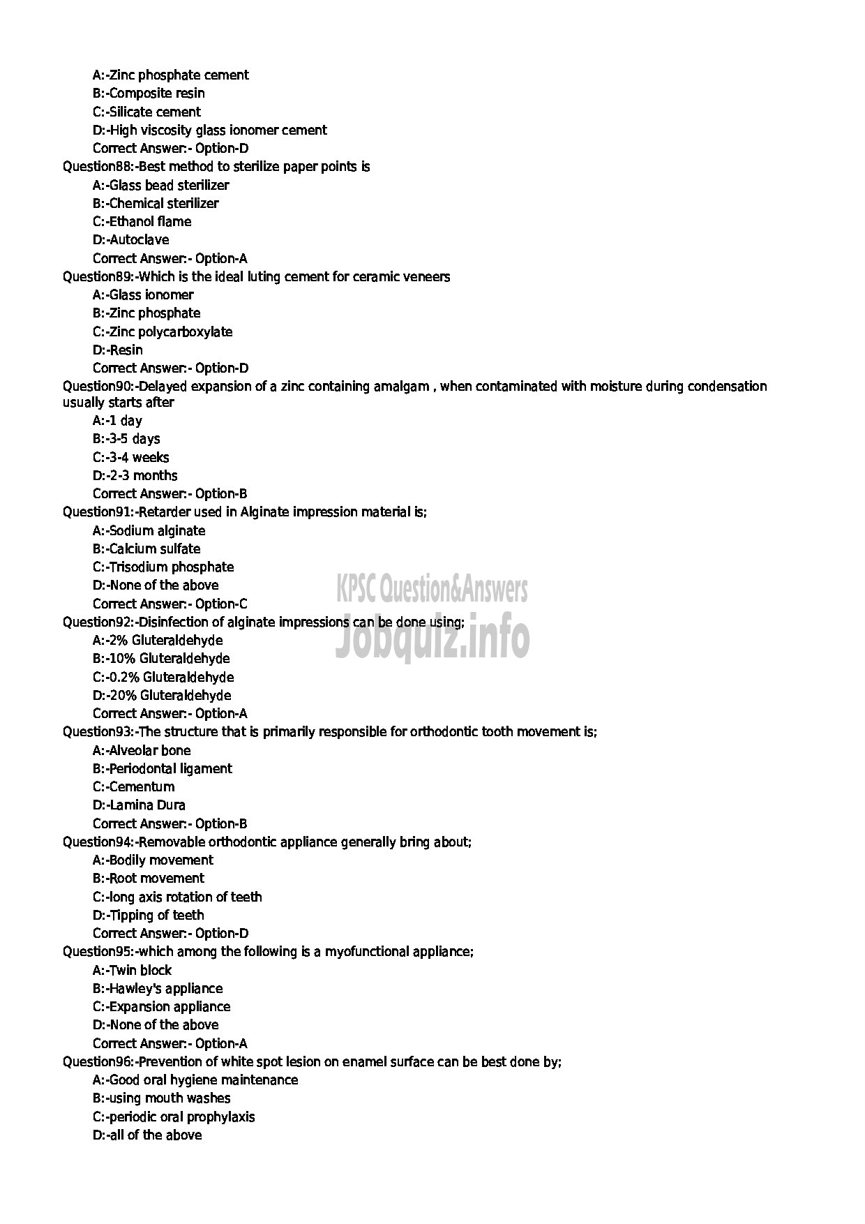 Kerala PSC Question Paper - DENTAL HYGIENIST GR II MEDICAL EDUCATION-10