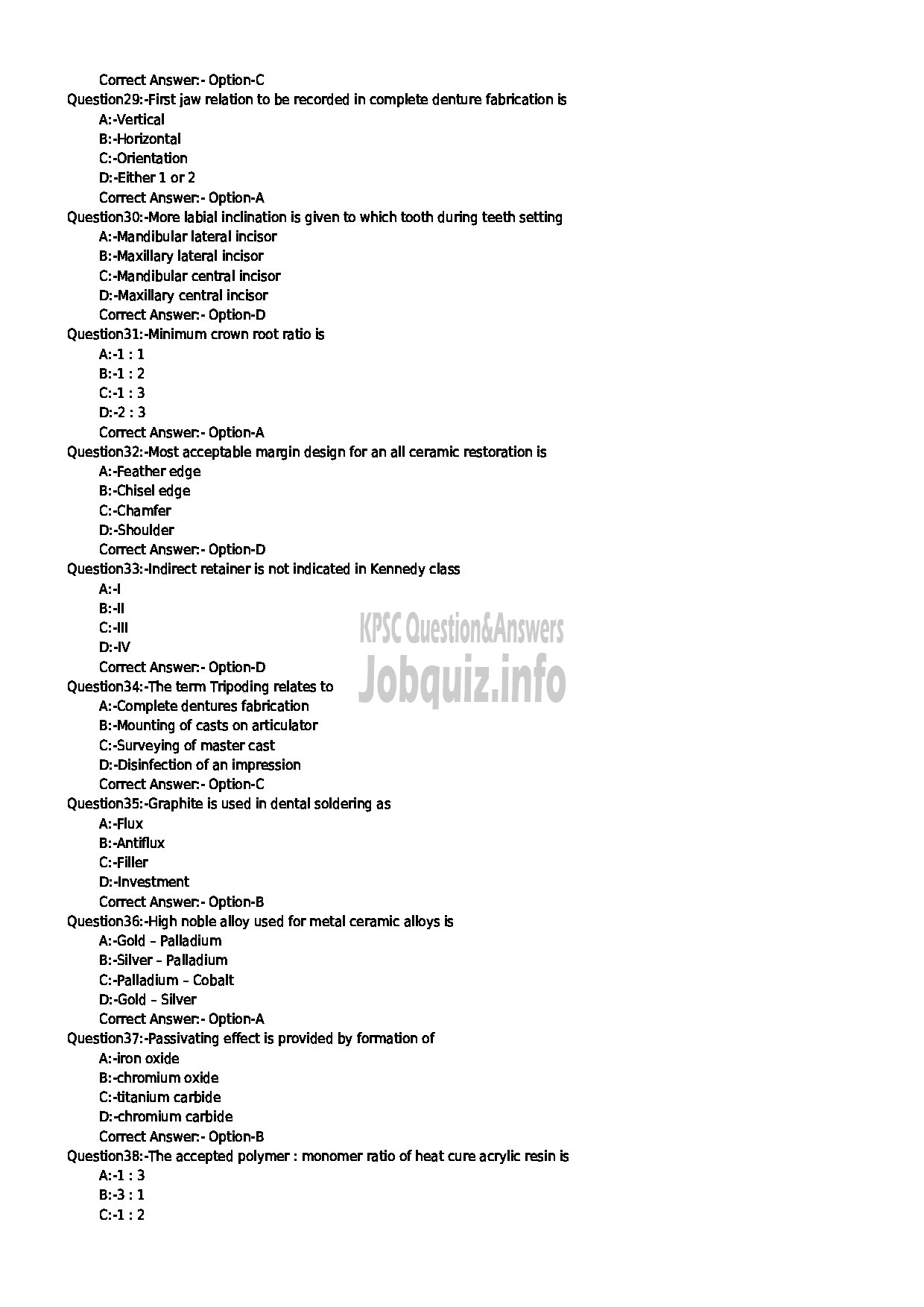 Kerala PSC Question Paper - DENTAL MECHANIC GR II HEALTH SERVICES-4