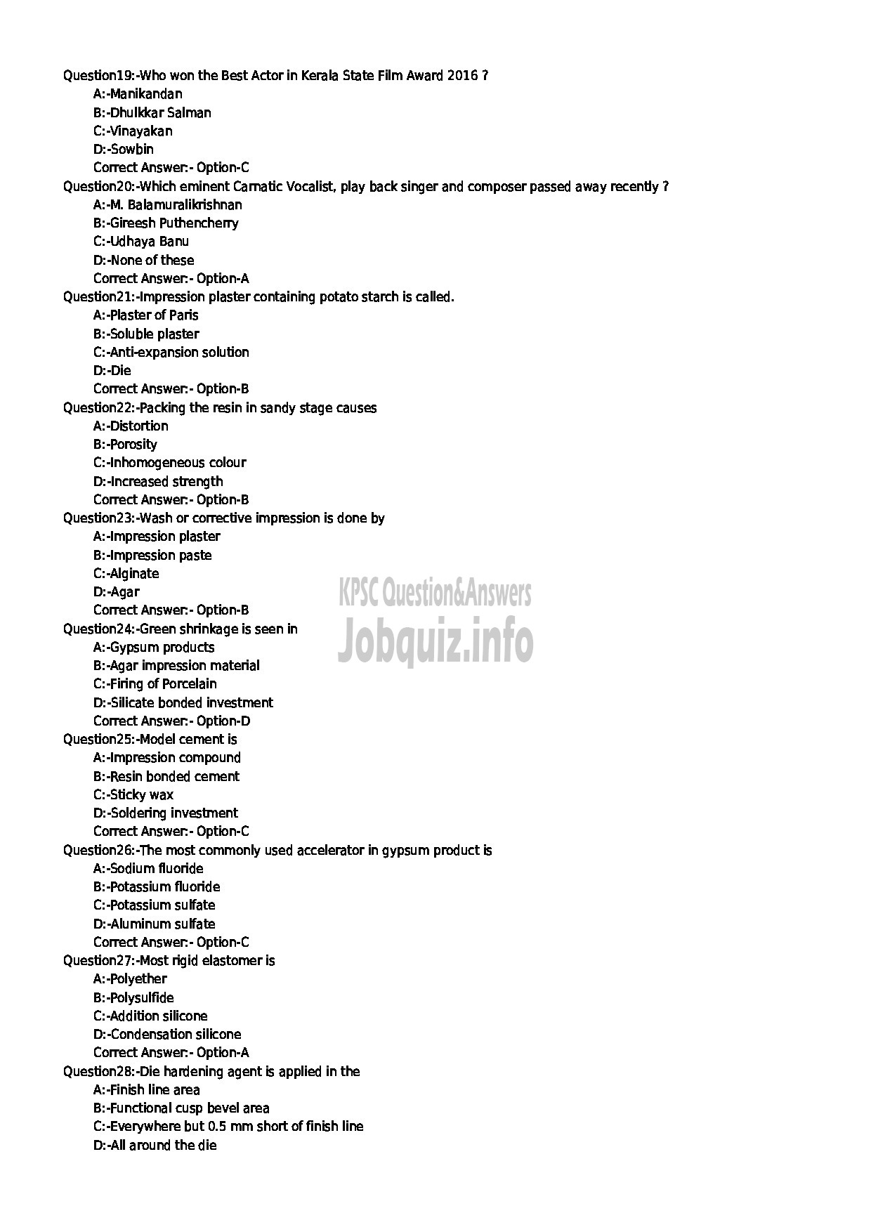 Kerala PSC Question Paper - DENTAL MECHANIC GR II HEALTH SERVICES-3