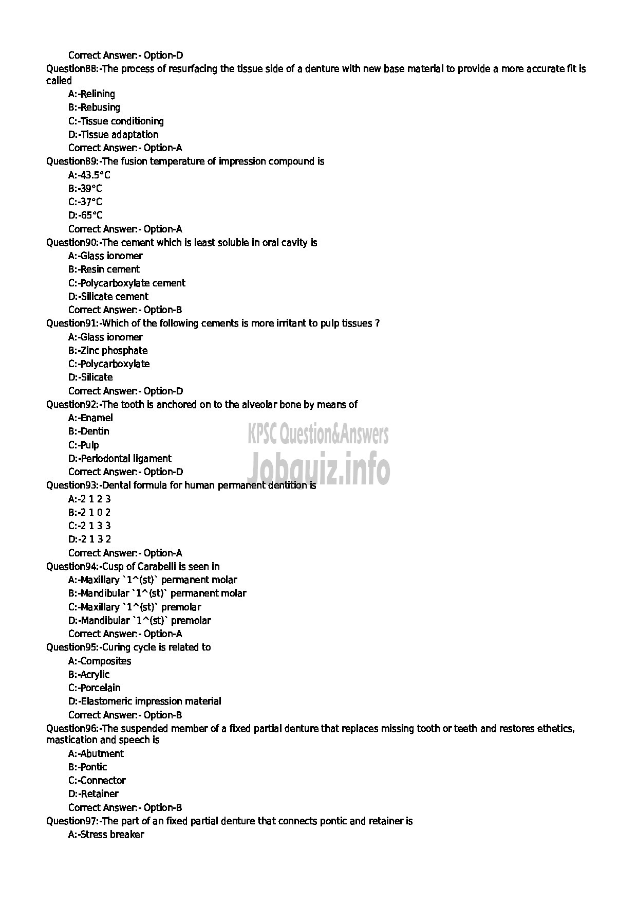 Kerala PSC Question Paper - DENTAL MECHANIC GR II HEALTH SERVICES-10