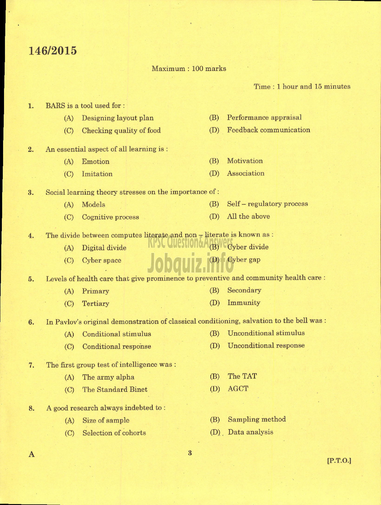 Kerala PSC Question Paper - DEPUTY DISTRICT EDUCATION MEDIA OFFICER HEALTH SERVICES-1