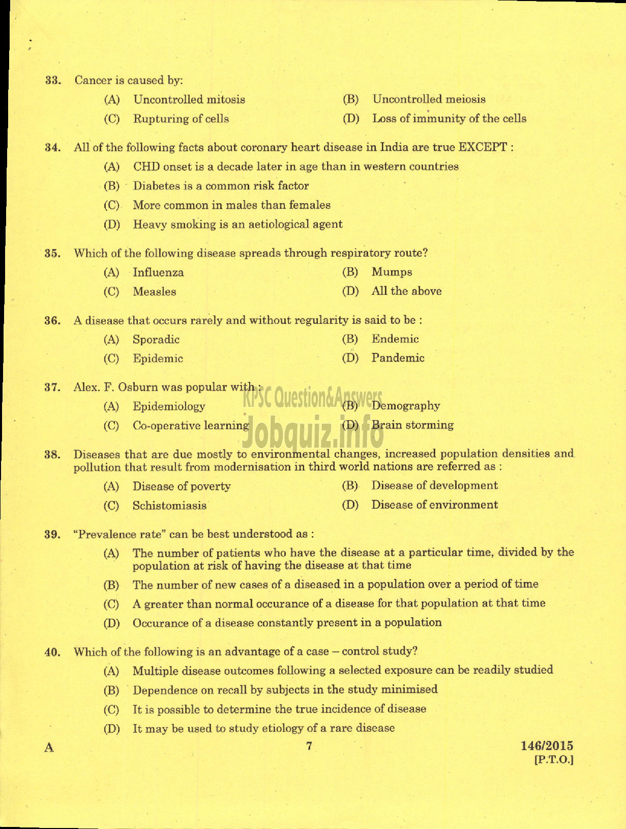 Kerala PSC Question Paper - DEPUTY DISTRICT EDUCATION MEDIA OFFICER HEALTH SERVICES-5