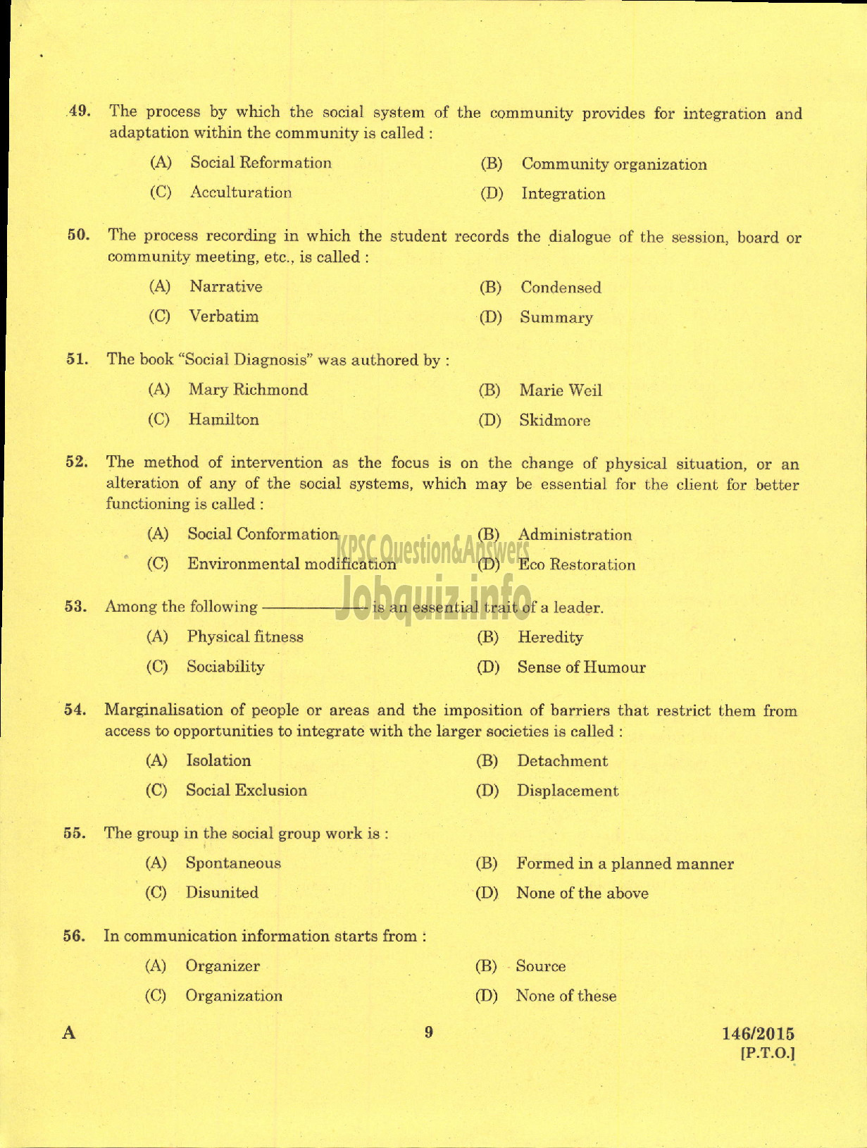 Kerala PSC Question Paper - DEPUTY DISTRICT EDUCATION MEDIA OFFICER HEALTH SERVICES-7