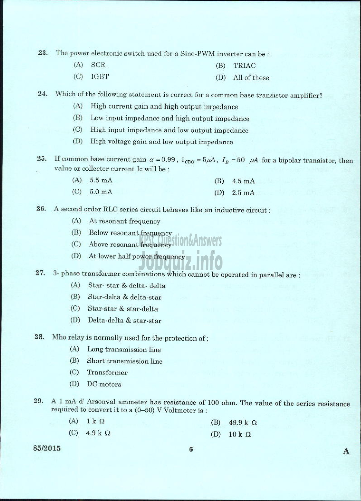 Kerala PSC Question Paper - DEPUTY ENGINEER GENERAL AND SOCIETY CATEGORY KERALA CO OPERATIVE MILK MARKETING FEDERATION LTD-4