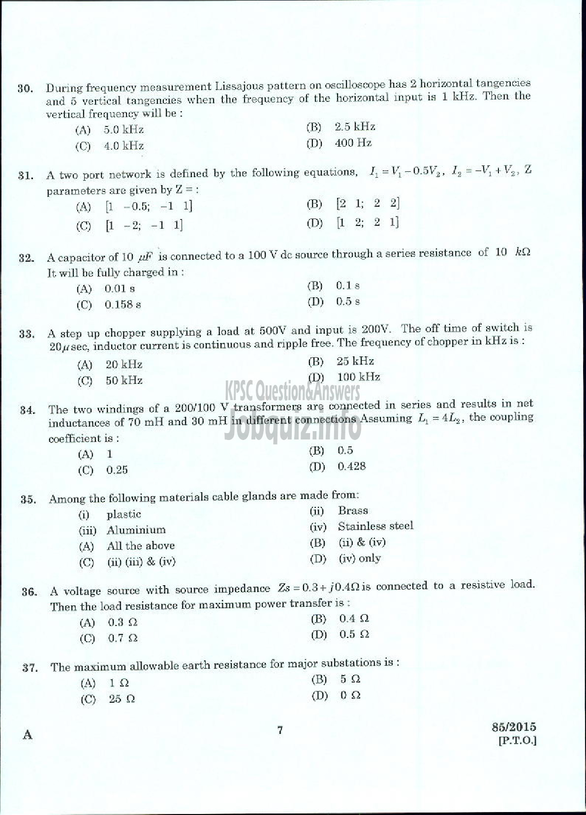 Kerala PSC Question Paper - DEPUTY ENGINEER GENERAL AND SOCIETY CATEGORY KERALA CO OPERATIVE MILK MARKETING FEDERATION LTD-5