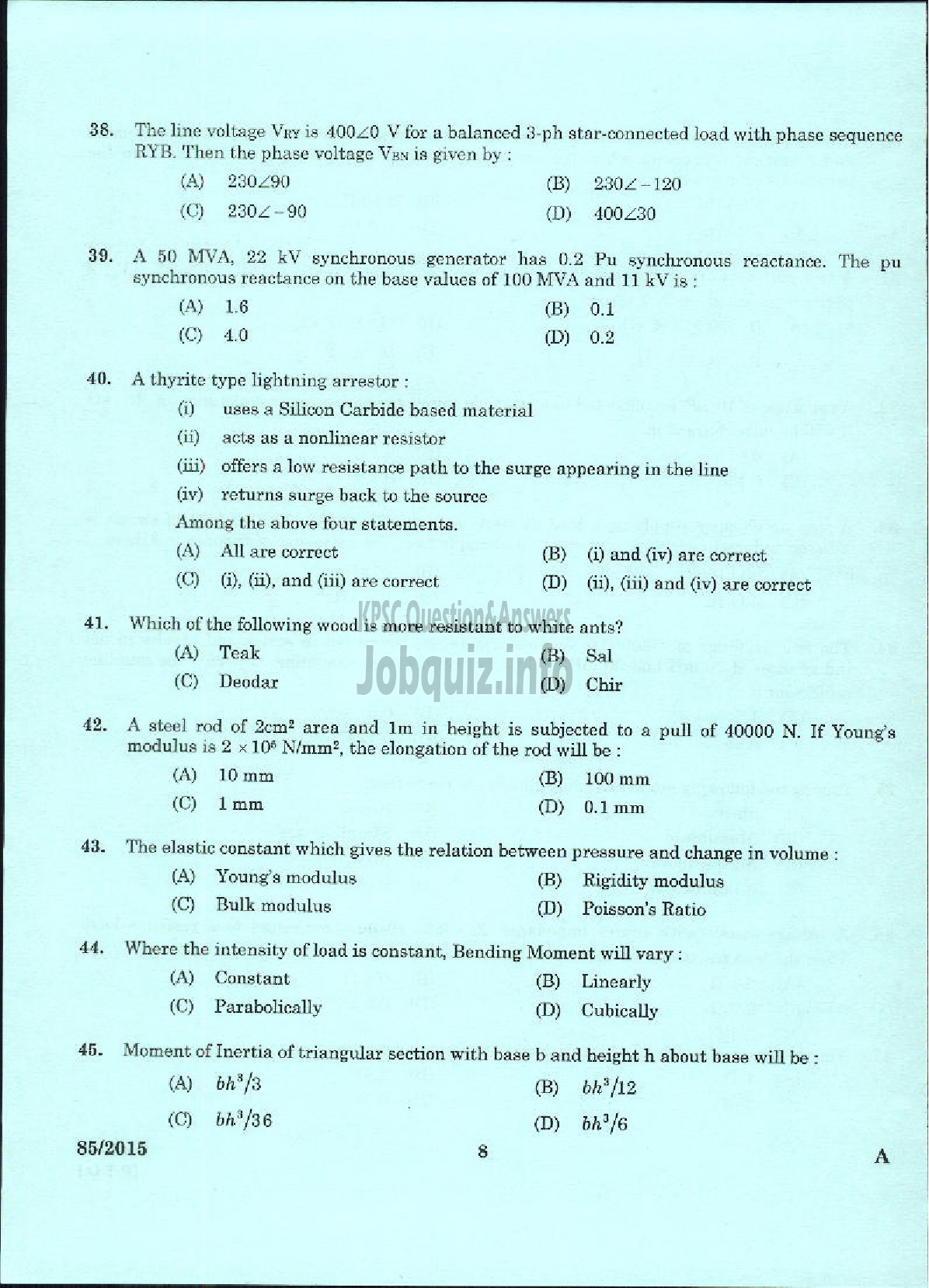 Kerala PSC Question Paper - DEPUTY ENGINEER GENERAL AND SOCIETY CATEGORY KERALA CO OPERATIVE MILK MARKETING FEDERATION LTD-6