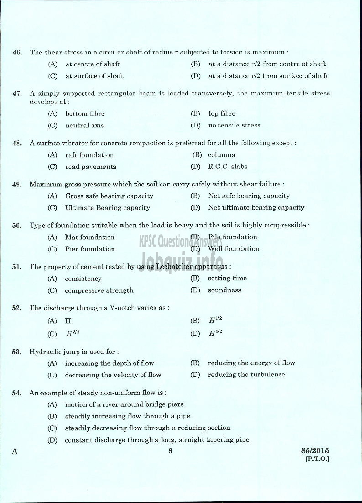 Kerala PSC Question Paper - DEPUTY ENGINEER GENERAL AND SOCIETY CATEGORY KERALA CO OPERATIVE MILK MARKETING FEDERATION LTD-7