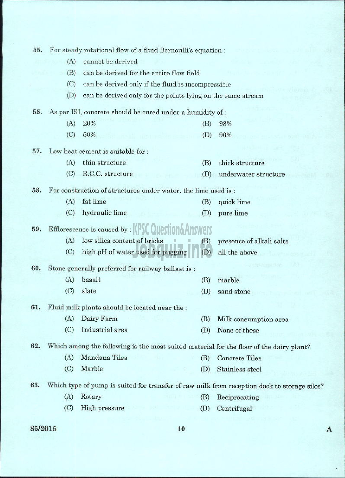 Kerala PSC Question Paper - DEPUTY ENGINEER GENERAL AND SOCIETY CATEGORY KERALA CO OPERATIVE MILK MARKETING FEDERATION LTD-8