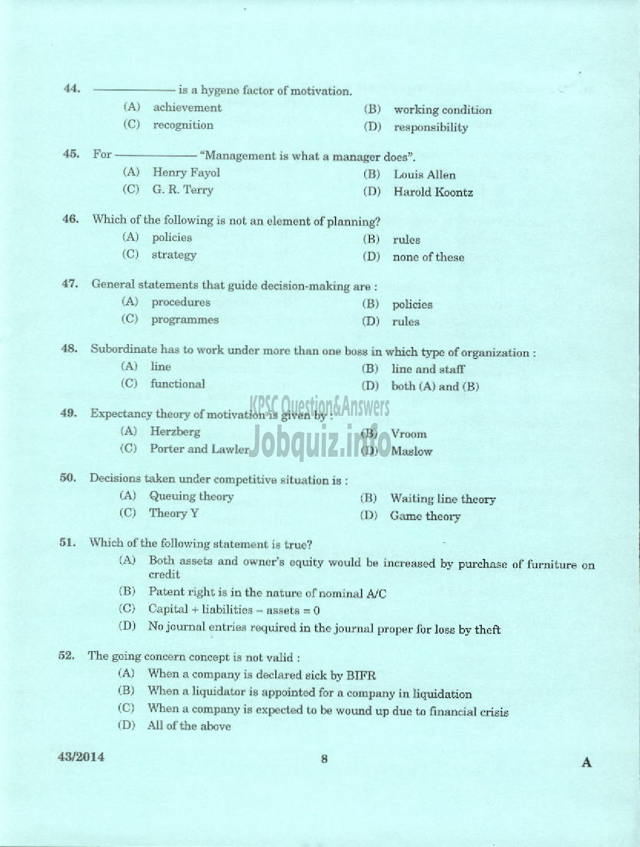 Kerala PSC Question Paper - DEPUTY GENERAL MANAGER DCB IDKY AND KSGD PART I AND PART II-6