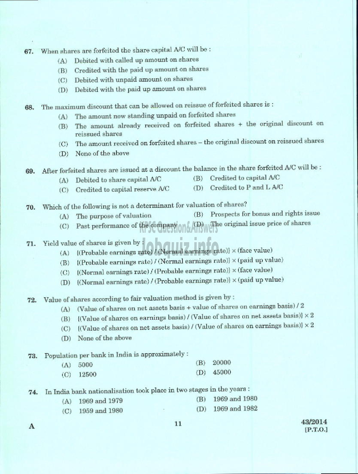 Kerala PSC Question Paper - DEPUTY GENERAL MANAGER DCB IDKY AND KSGD PART I AND PART II-9