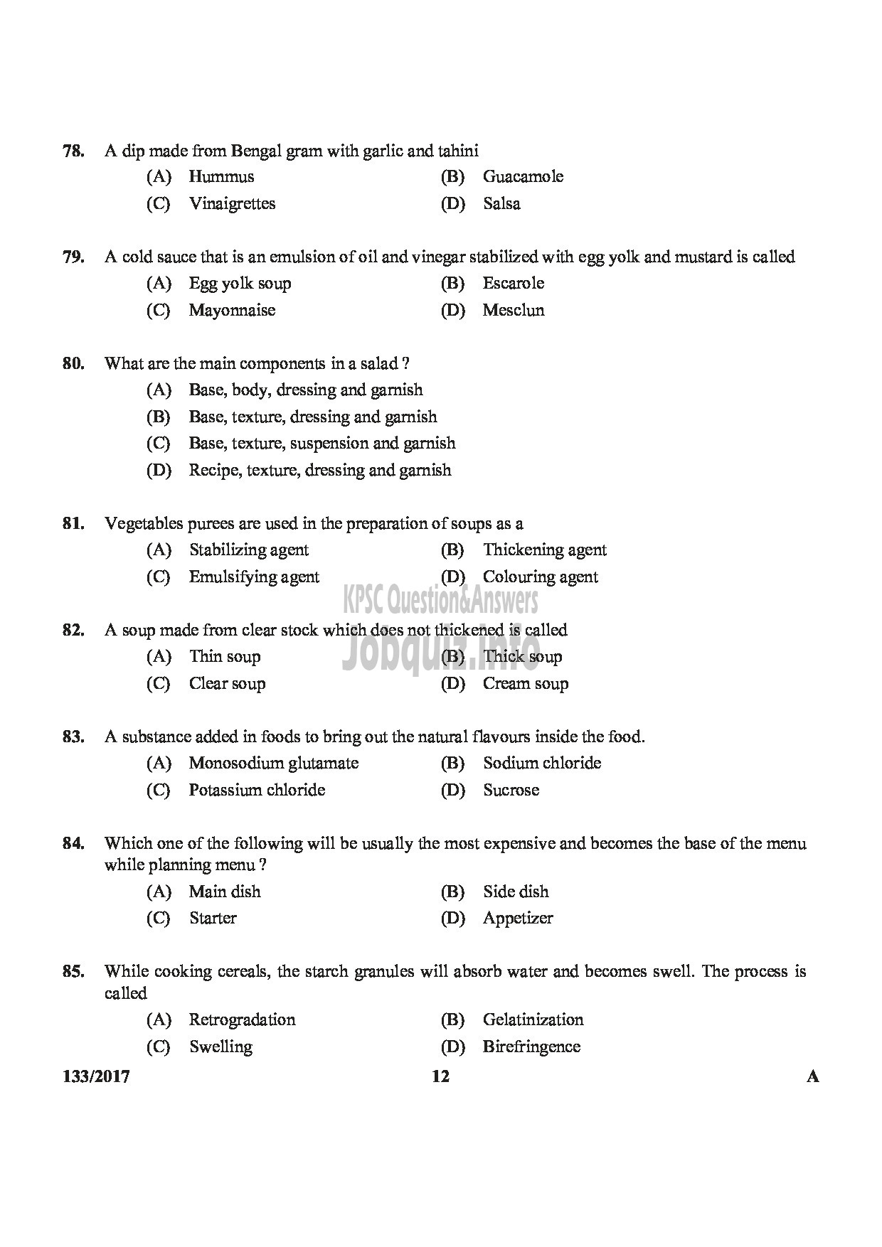 Kerala PSC Question Paper - DIETICIAN GR.II HEALTH SERVICES-12