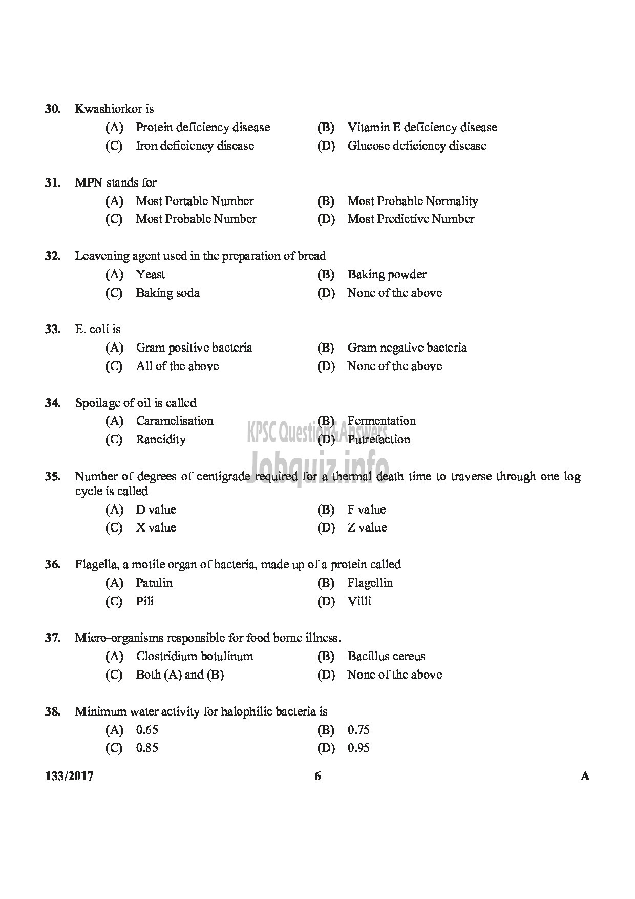 Kerala PSC Question Paper - DIETICIAN GR.II HEALTH SERVICES-6