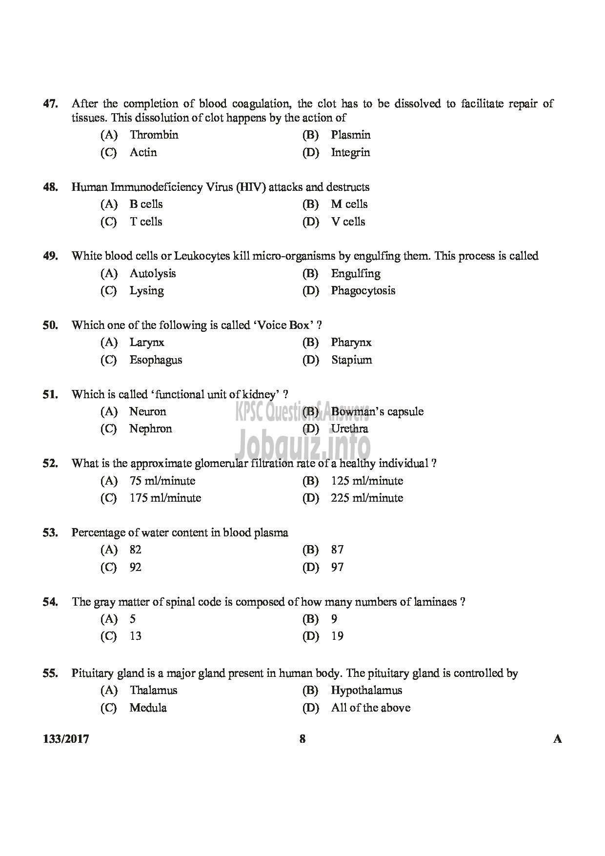 Kerala PSC Question Paper - DIETICIAN GR.II HEALTH SERVICES-8