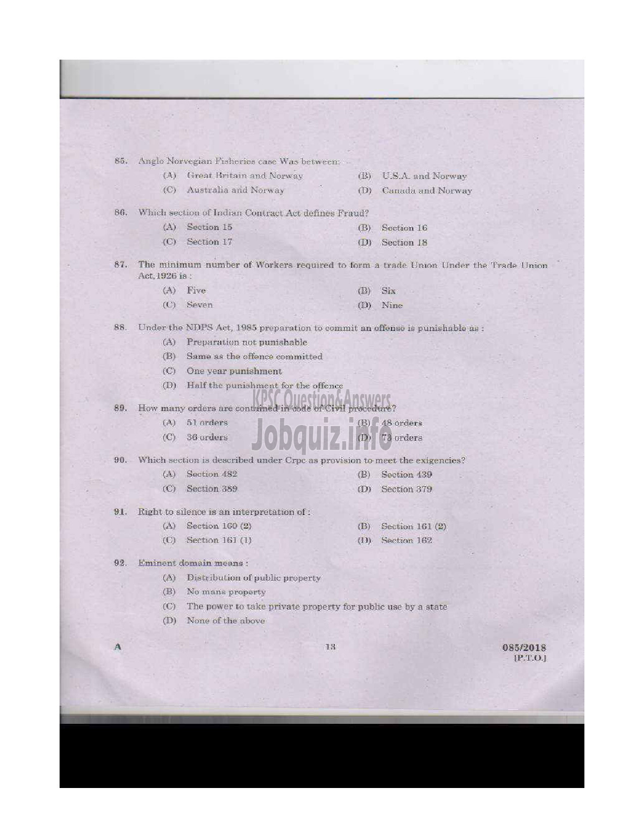 Kerala PSC Question Paper - DISTRICT EXECUTIVE OFFICER/ ADDITIONAL DISTRICT EXECUTIVE OFFICER KERALA MOTOR TRANSPORT WORKERS WELFARE FUND BOARD-12