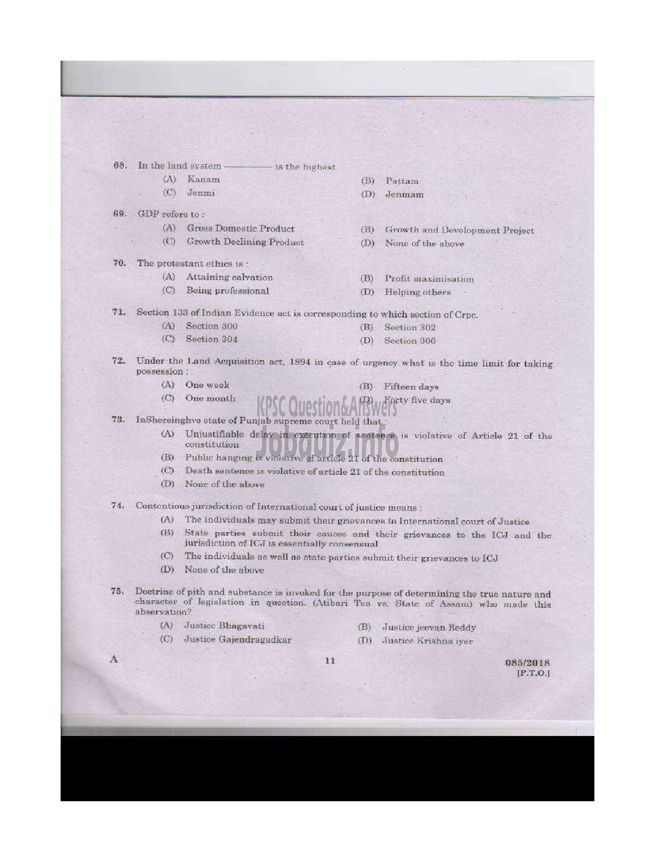 Kerala PSC Question Paper - DISTRICT EXECUTIVE OFFICER/ ADDITIONAL DISTRICT EXECUTIVE OFFICER KERALA MOTOR TRANSPORT WORKERS WELFARE FUND BOARD-10