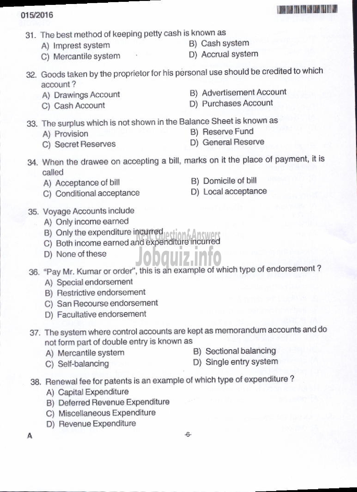 Kerala PSC Question Paper - DIVISIONAL ACCOUNTANT KERALA GENERAL SERVICE-4