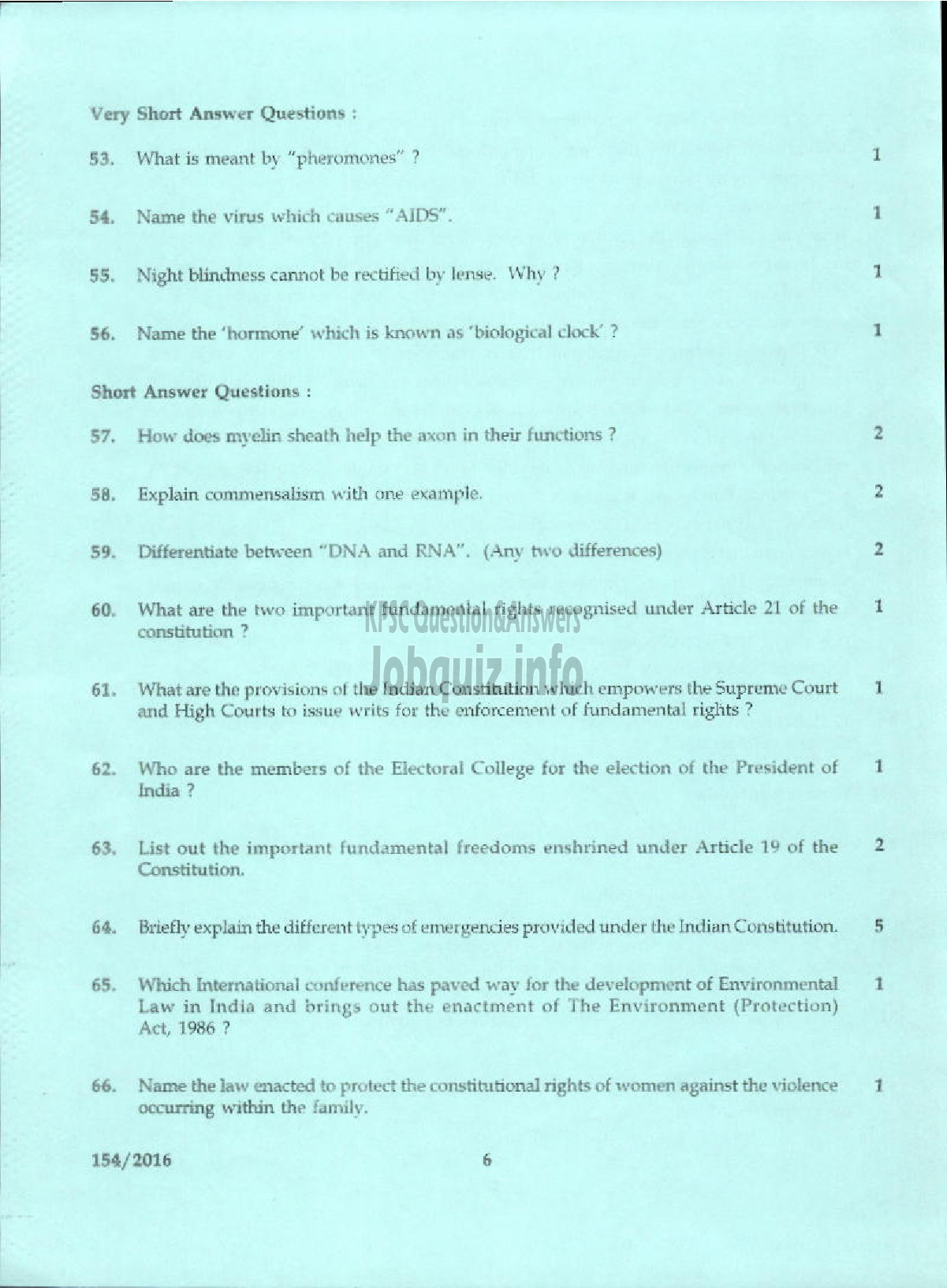 Kerala PSC Question Paper - DIVISIONAL ACCOUNTANT KERALA WATER AUTHORITY PART I GK-6