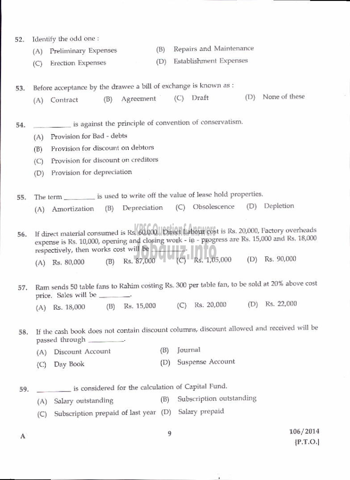 Kerala PSC Question Paper - DIVISIONAL ACCOUNTANT KERALA WATER AUTHORITY PRELIMINARY TEST-7