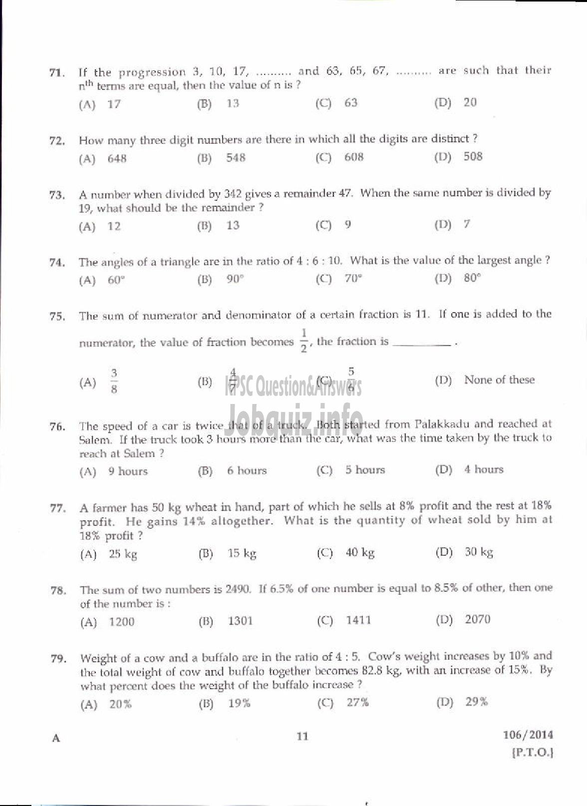 Kerala PSC Question Paper - DIVISIONAL ACCOUNTANT KERALA WATER AUTHORITY PRELIMINARY TEST-9