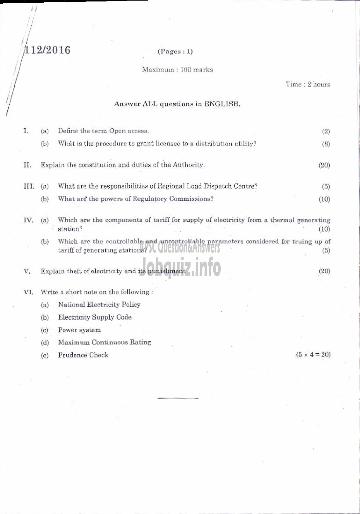 Kerala PSC Question Paper - DIVISIONAL ACCOUNTANT KSEB PAPER III ELECTRICITY RULES-1