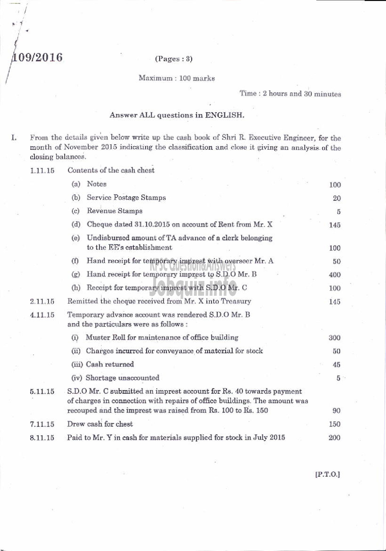 Kerala PSC Question Paper - DIVISIONAL ACCOUNTANT KSEB PAPER II KERALA PUBLIC WORKS ACCOUNT CODE-1