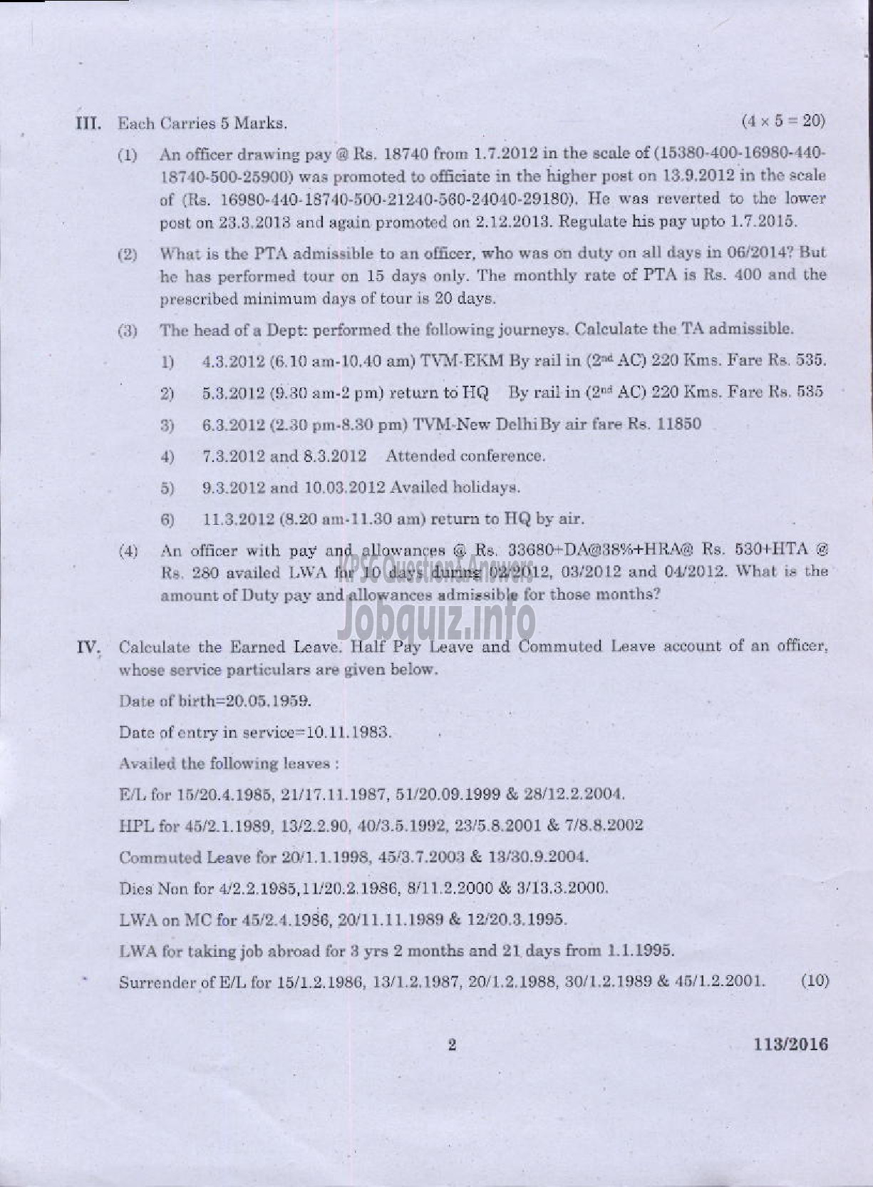Kerala PSC Question Paper - DIVISIONAL ACCOUNTANT KSEB PAPER IV KERALA SERVICE RULES-2