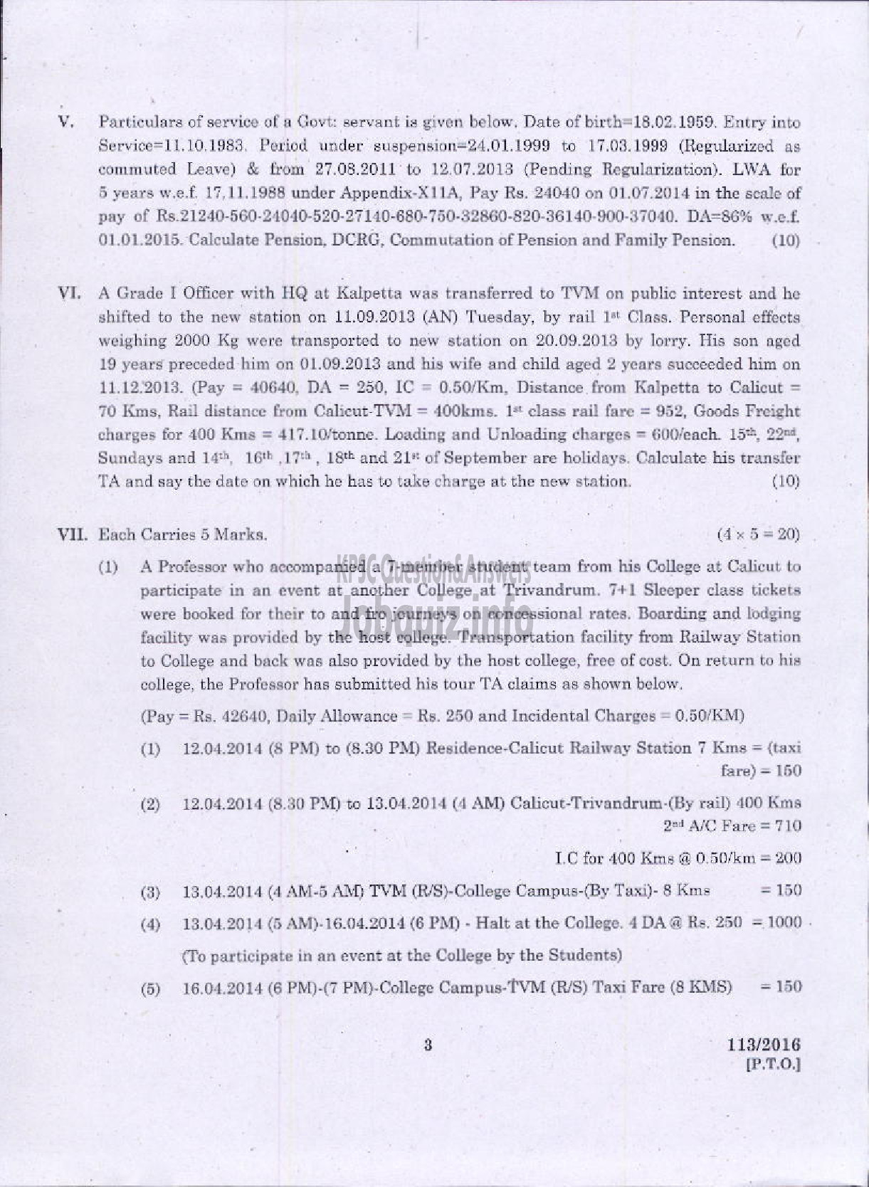 Kerala PSC Question Paper - DIVISIONAL ACCOUNTANT KSEB PAPER IV KERALA SERVICE RULES-3