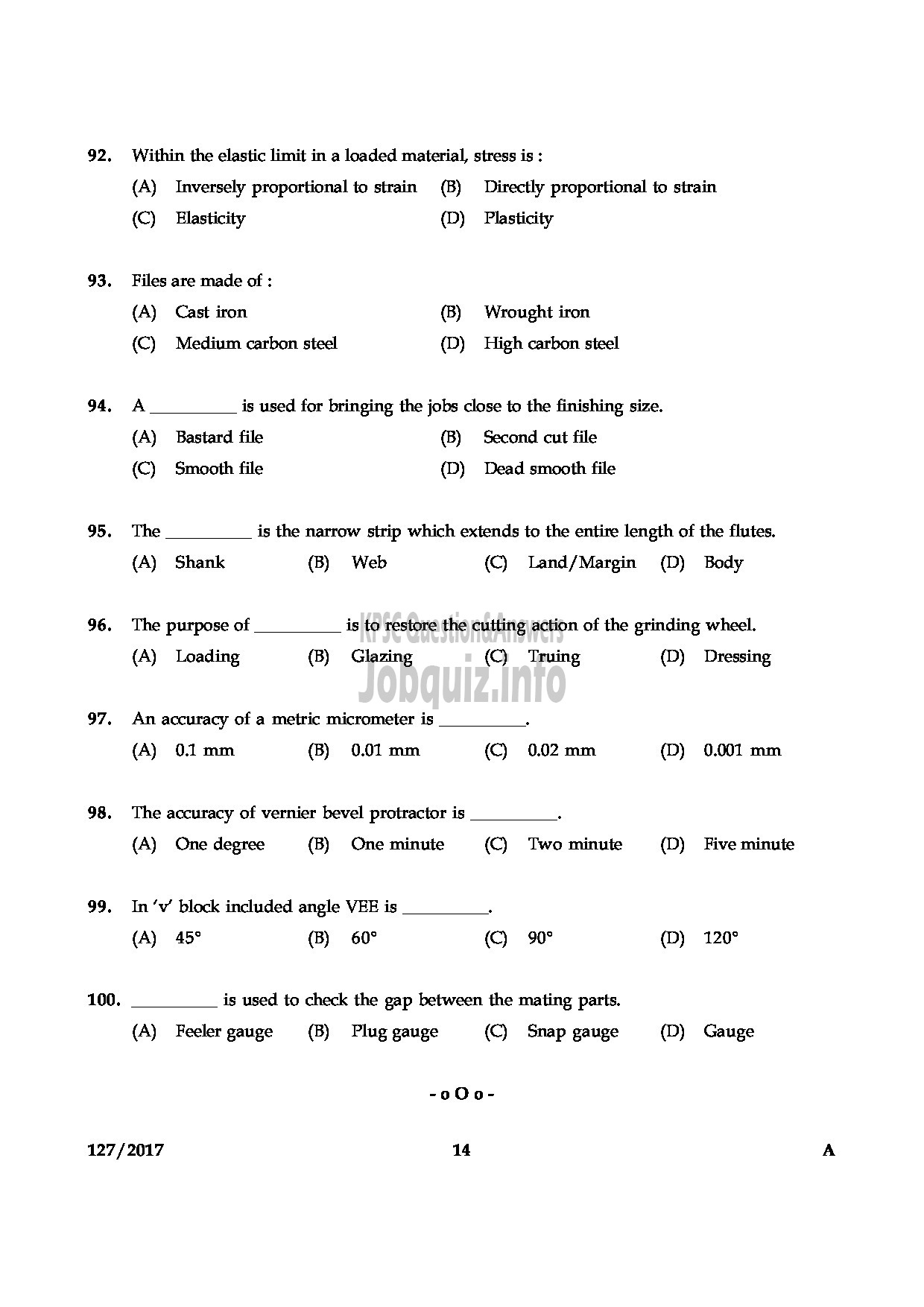 Kerala PSC Question Paper - DRAFTMAN GR II MECHANICAL PORT DPT-14