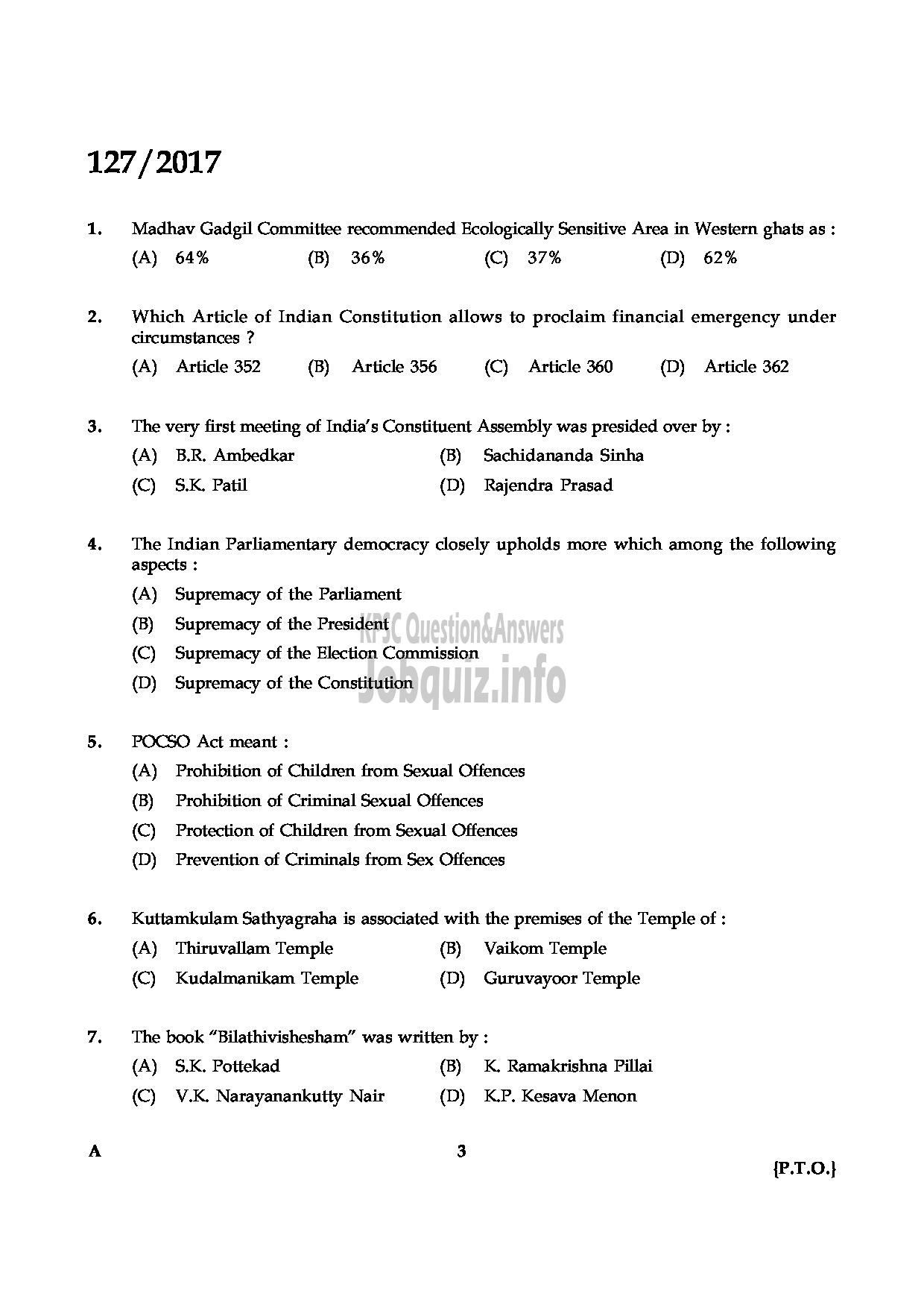 Kerala PSC Question Paper - DRAFTMAN GR II MECHANICAL PORT DPT-3