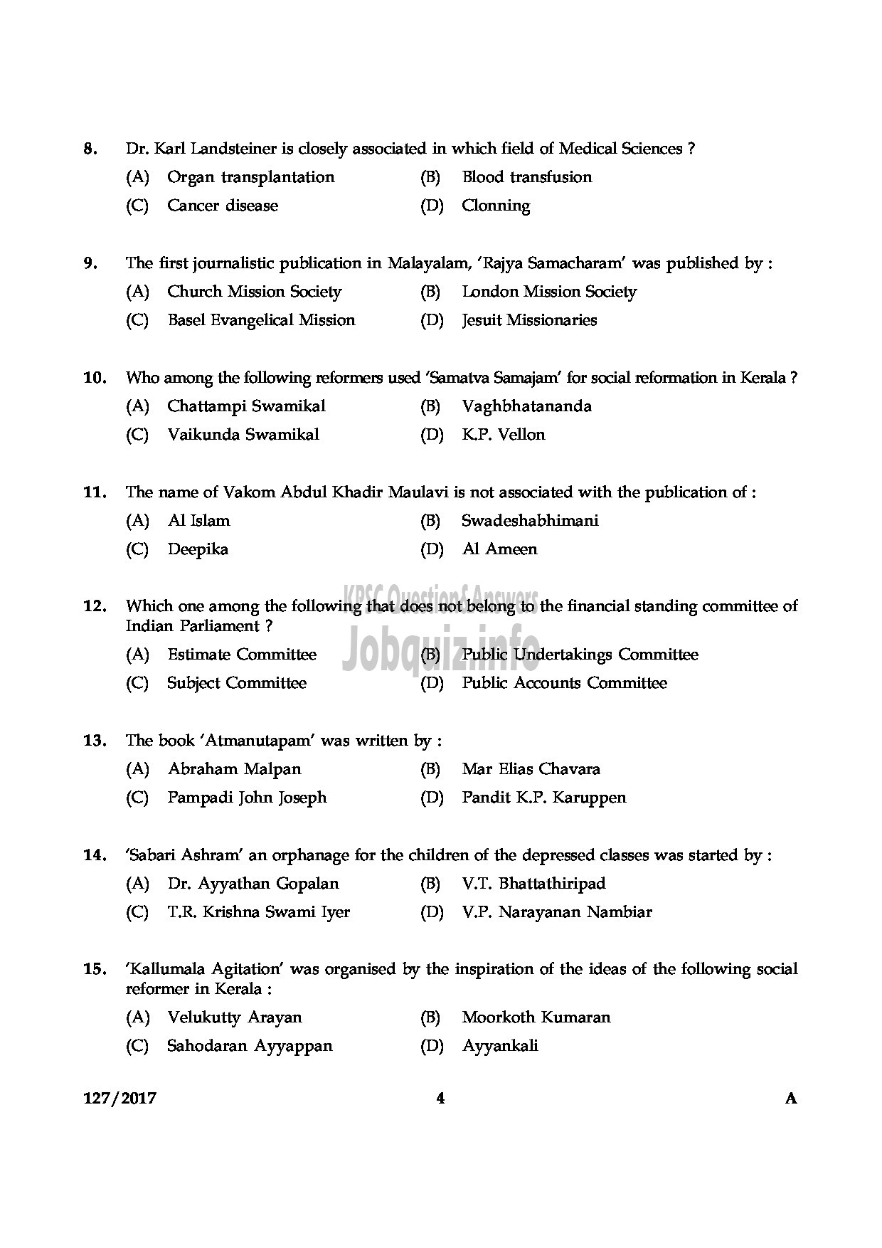 Kerala PSC Question Paper - DRAFTMAN GR II MECHANICAL PORT DPT-4