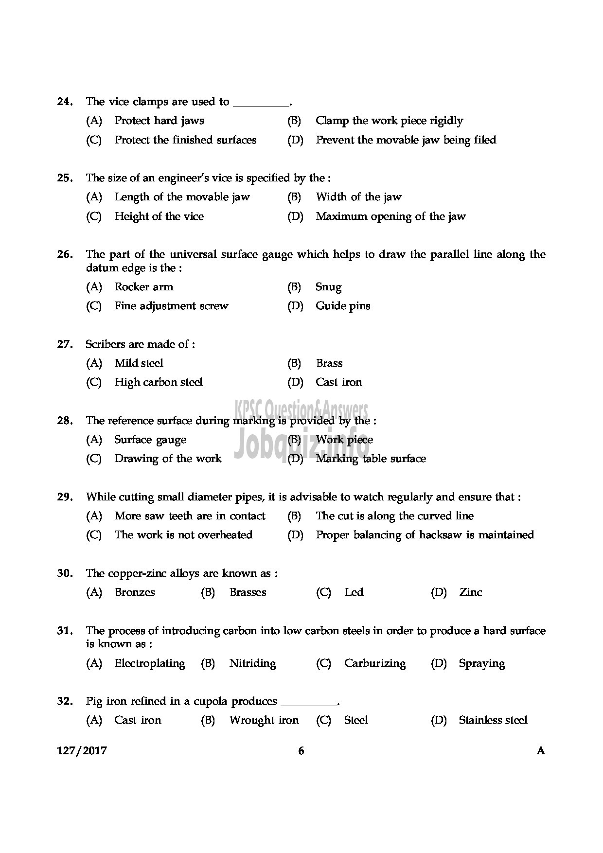 Kerala PSC Question Paper - DRAFTMAN GR II MECHANICAL PORT DPT-6