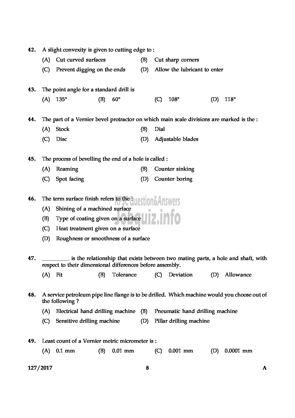 Kerala PSC Question Paper - DRAFTMAN GR II MECHANICAL PORT DPT-8