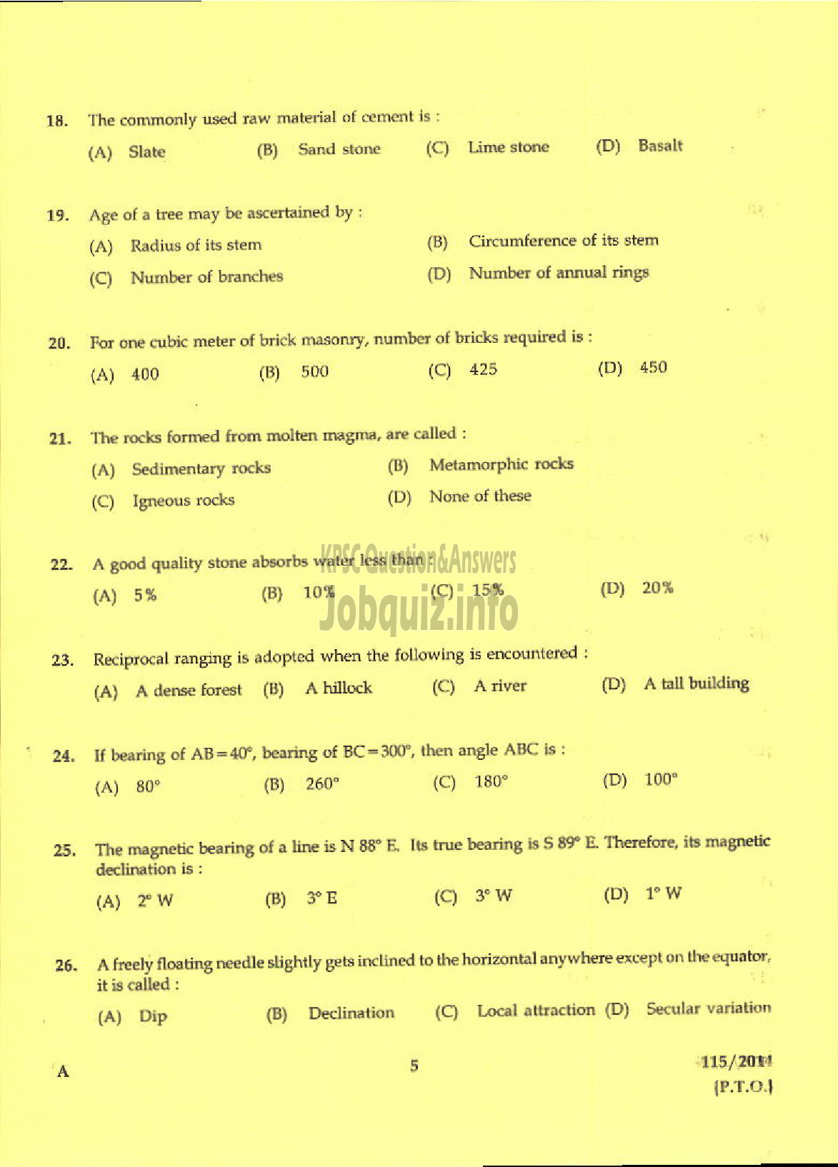 Kerala PSC Question Paper - DRAFTSMAN CUM SURVEYOR MINING AND GEOLOGY-3