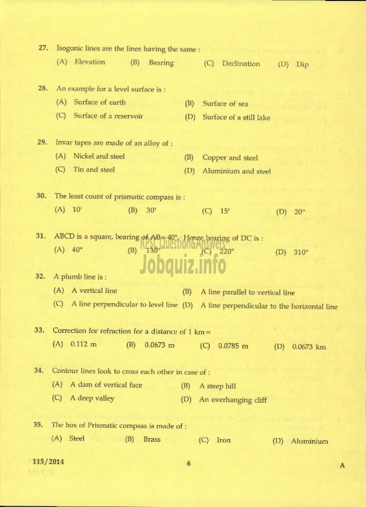 Kerala PSC Question Paper - DRAFTSMAN CUM SURVEYOR MINING AND GEOLOGY-4