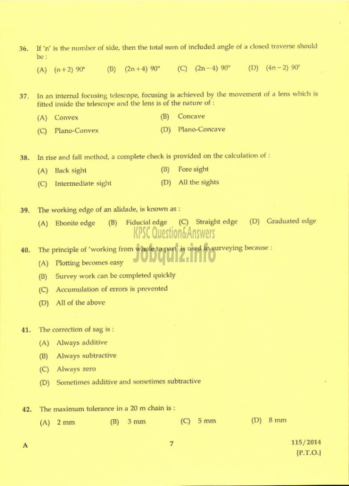 Kerala PSC Question Paper - DRAFTSMAN CUM SURVEYOR MINING AND GEOLOGY-5
