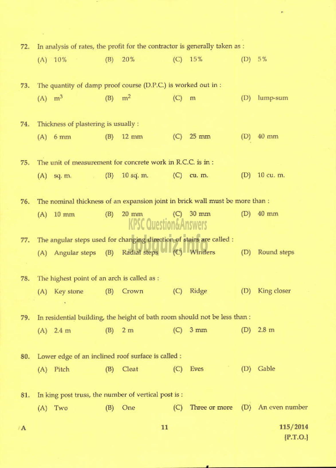 Kerala PSC Question Paper - DRAFTSMAN CUM SURVEYOR MINING AND GEOLOGY-9