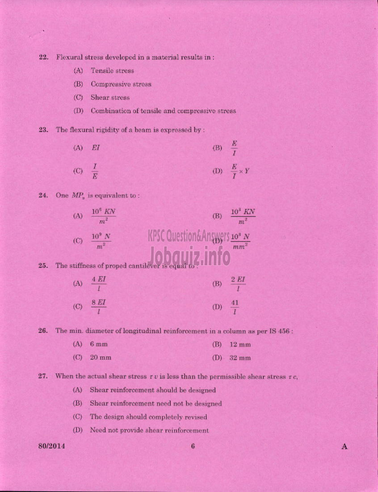 Kerala PSC Question Paper - DRAFTSMAN GRADE I KERALA PORT DEPARTMENT HYDROGRAPHIC SURVEY WING-4