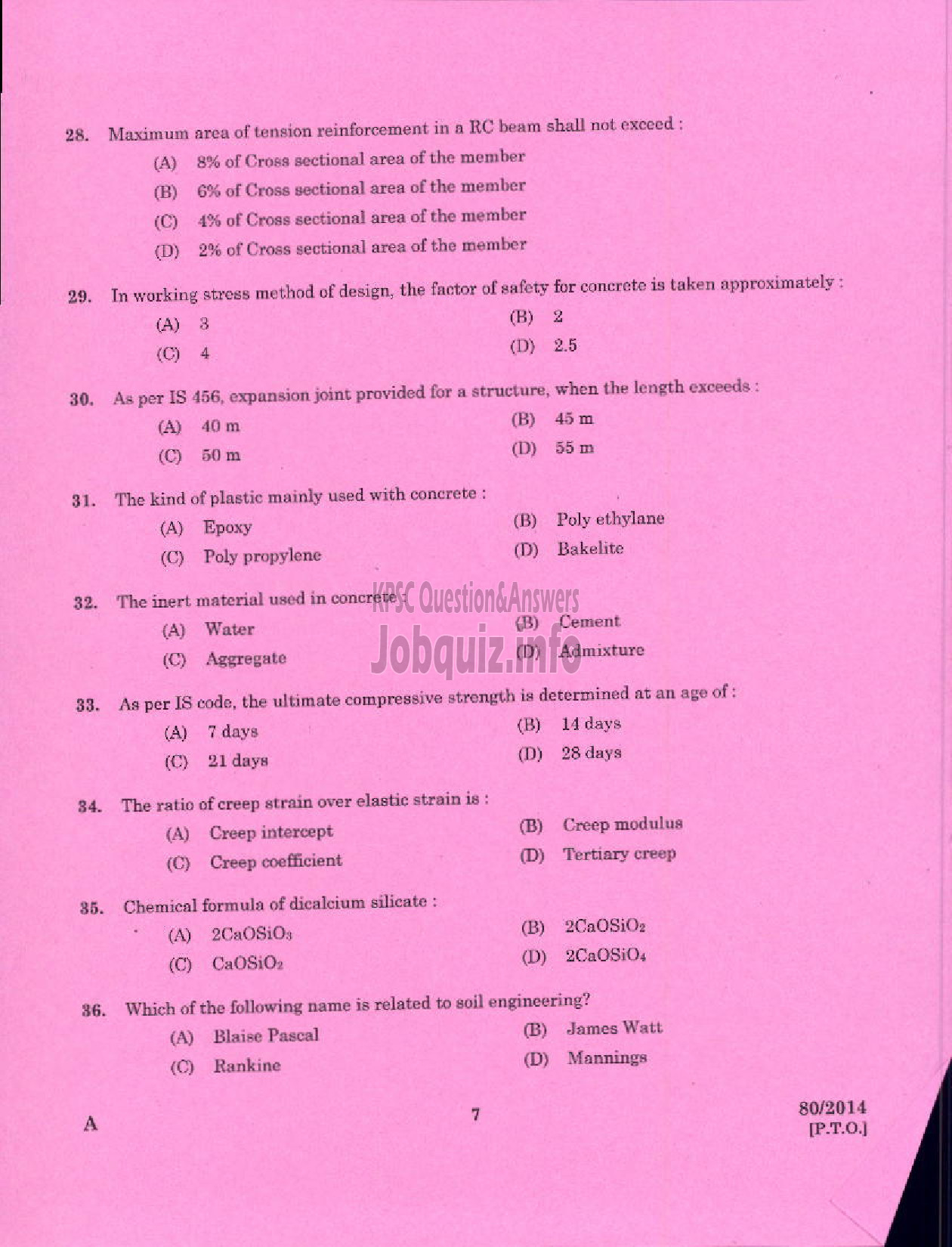 Kerala PSC Question Paper - DRAFTSMAN GRADE I KERALA PORT DEPARTMENT HYDROGRAPHIC SURVEY WING-5